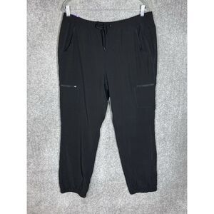 Eddie Bauer Fleece Lined Cargo Pants Womens Size 14 Black Pull On Drawstring NWT